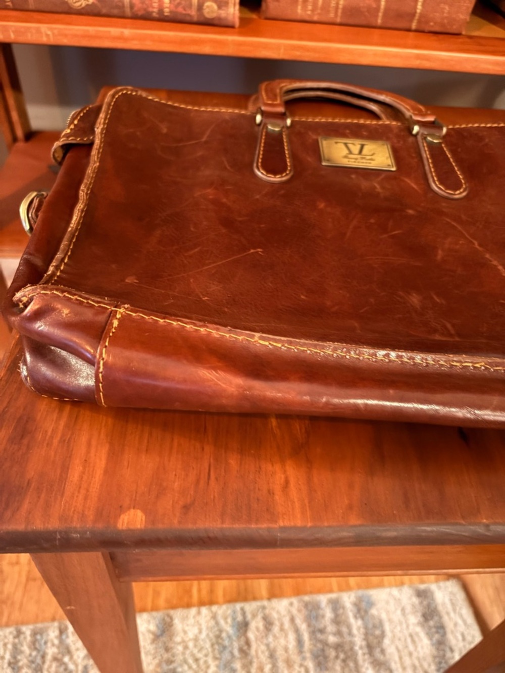 Vintage Tuscany Leathers Firenze Laptop Bag Brown Cognac Leather - Picture 3 of 6